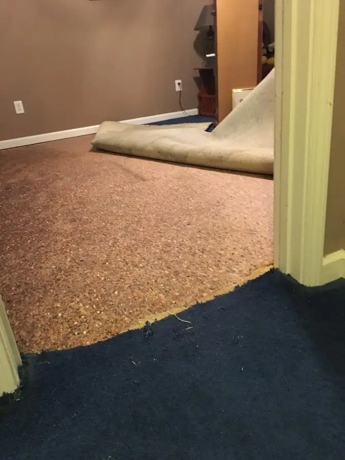 Carpet pad removal revealing water damage during Drying & Dehumidification in Lamesa